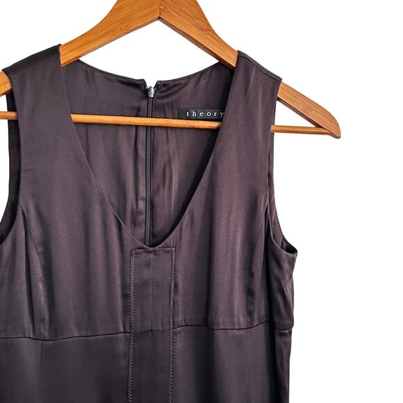 Theory Satin Tank Dress 2 V Neck Black Capsule Resort Cruise Minimalist Midi - Picture 4 of 4